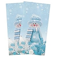 Kitchen Towels,Soft Microfiber Cleaning Cloths, Merry Christmas Cute Blue Snowman and Snowflake in Winter Dish Towels for Kitchen, Pack of 2 Absorbent Reusable Dish Towels,Tea Towels,18x28 Inch
