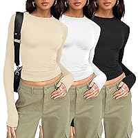AUTOMET Womens 3 Piece Long Sleeve Shirts Basic Crop Tops Going Out Fall Fashion Underscrubs Layer Slim Fit Y2K Tops