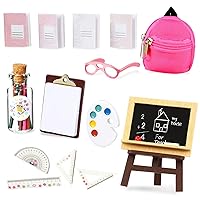 2 Pieces Mini Doll Backpack Toys with 12 Stationery Surprises Inside, Collectible Mini Backpack for Doll with Carabiner, Doll School Supplies Best