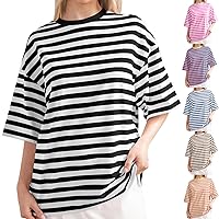 Oversized Tshirts for Women Striped Short Sleeve Casual Loose Pullover Tops Color Block Crew Neck Summer Tee Shirt