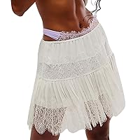 Women Lace Mini Skirt Y2k Ruffle Low Waist Layered Pleated Flowy Skirt
