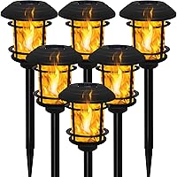 Dynaming 6 Pack Solar Flame Torch Lights Outdoor, Flickering Flame Garden Light, Solar Powered Auto On/Off Decorative Lights, Waterproof Landscape Lighting for Lawn Patio Yard Walkway Driveway