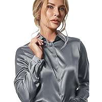 Women's Blouse Satin Silk Shirts, Casual Loose Long Sleeve for Office Work, Corporate Outfit Clothes