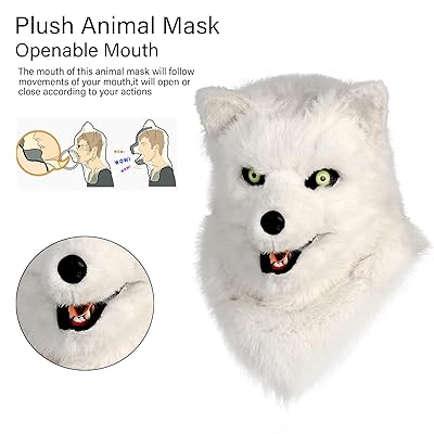 hbbhml Animal Dog Head Mask Realistic Furry Plush Tail Claw Gloves Full  Wolf Masks for Halloween Party Carnival Cosplay