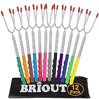 Briout Marshmallow Roasting Sticks 12 Colors Extra Long 45'' Stainless Telescoping Hot Dog Smores Skewers Kids Safe Barbecue Forks for Campfire, Bonfire and Grill(12 Count)
