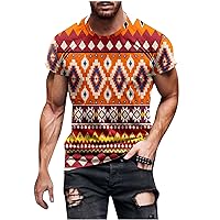 Aztec T Shirts for Men Vintage Ethnic Tribe Short Sleeve Geometric Graphic Tees Crewneck Slim Workout Muscle Tops