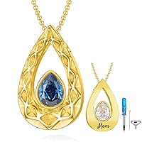 Crushed Ice Cut Simulated Heart Diamond Teardrop Necklace for Ashes, Custom Gold/Silver Teardrop-Shape Birthstone Urn Locket Keepsake Cremation Jewelry for Pet Human Ashes