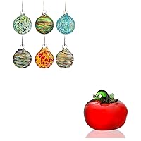 6pcs Hand-Blown Glass Ornaments Hanging Glass Gazing Balls and Glass Red Tomato Figurine