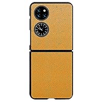ZIFENGXUAN-Genuine Leather Case for Huawei Pocket 2, First Layer Cowhide Cover, Cross Texture Protective, Ultra -Thin and Light Shockproof Case (Pocket 2,Yellow)