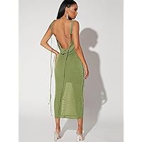 Women's Dress Tied Shoulder Backless Glitter Dress (Color : Lime Green, Size : Medium)