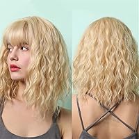 Wavy Curly Synthetic Clip in Hair Toppers with Straight Bangs 10