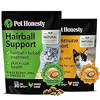 Pet Honesty Cat Hairball Support + Cat Immune Support Lysine Dual Texture Chew Supplement Bundle - Cat Hairball Solution, Supports Skin & Coat and Digestion, Cat Anxiety Relief, Allergy Relief