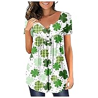 Plus Size Tops for Women,Short Sleele V-Neck Button St Patrick's Day Shirt Sexy Printed Tunic Casual Tees T-Shirt