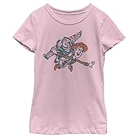 Disney Pixar Girl's Toy Story Woody and Buzz Fly with Me T-Shirt - Light Pink - X Small
