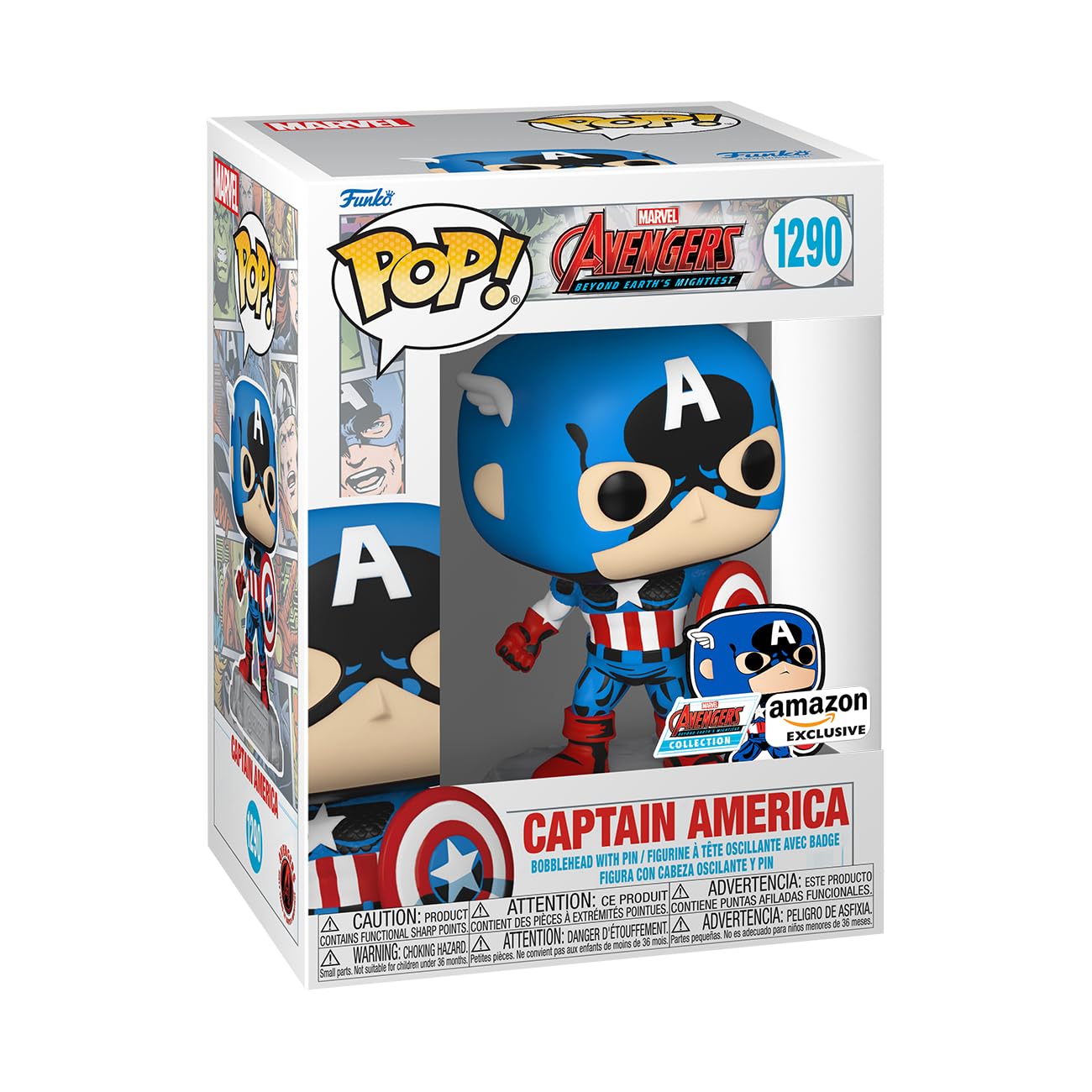Funko Pop! & Pin: The Avengers: Earth's Mightiest Heroes - 60th Anniversary, Captain America with Pin, Amazon Exclusive