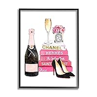 Stupell Industries Glam Pink Fashion Book Champagne Heels and Flowers Oversized Framed Giclee Texturized Art, Proudly Made in USA, 16 x 20, Design by Artist Amanda Greenwood