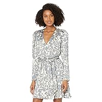 BCBGMAXAZRIA Women's Mini Cocktail Fit and Flare Long Puff Sleeve V Neck Dresses