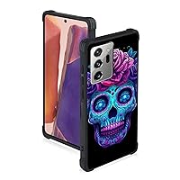 Compatible with Samsung Galaxy Note 20 Ultra 5G, Black Reinforced Corners Bumper Case for Samsung Galaxy Note 20 Ultra (6.9 Inch, 2020) with Sugar Skull Purple Blue Rose Full Body Protection