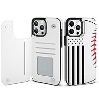 American Flag and Baseball Compatible with iPhone 14 Pro Max Phone Cases Shockproof Back Flip Protection Cover Card Holder Wallet