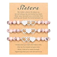 UNGENT THEM Matching Heart Natural Stone Bracelets, Cute Gifts for Sisters Best Friends Cousins Bestie Girls Women