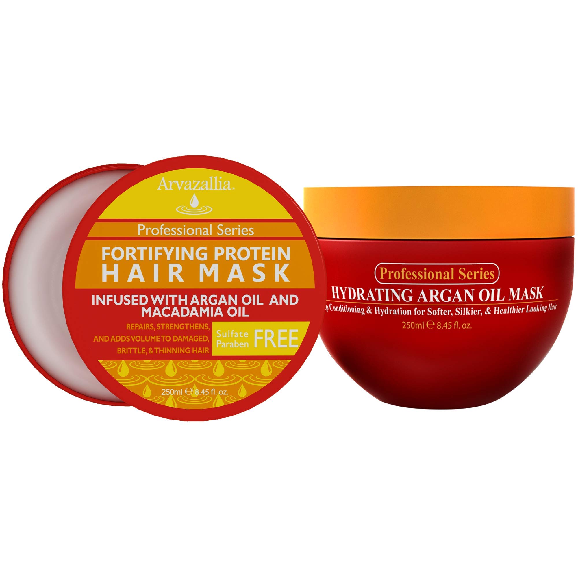 Arvazallia Hydrating Argan Oil Hair Mask and Fortifying Protein Hair Mask Bundle - The Best Hair Mask Combo for Dry or Damaged Hair