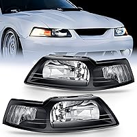 Nilight Headlight Assembly for 1999 2000 2001 2002 2003 2004 Ford Mustang Headlamps Replacement Black Housing Clear Reflector Driver and Passenger Side, 2 Years Warranty