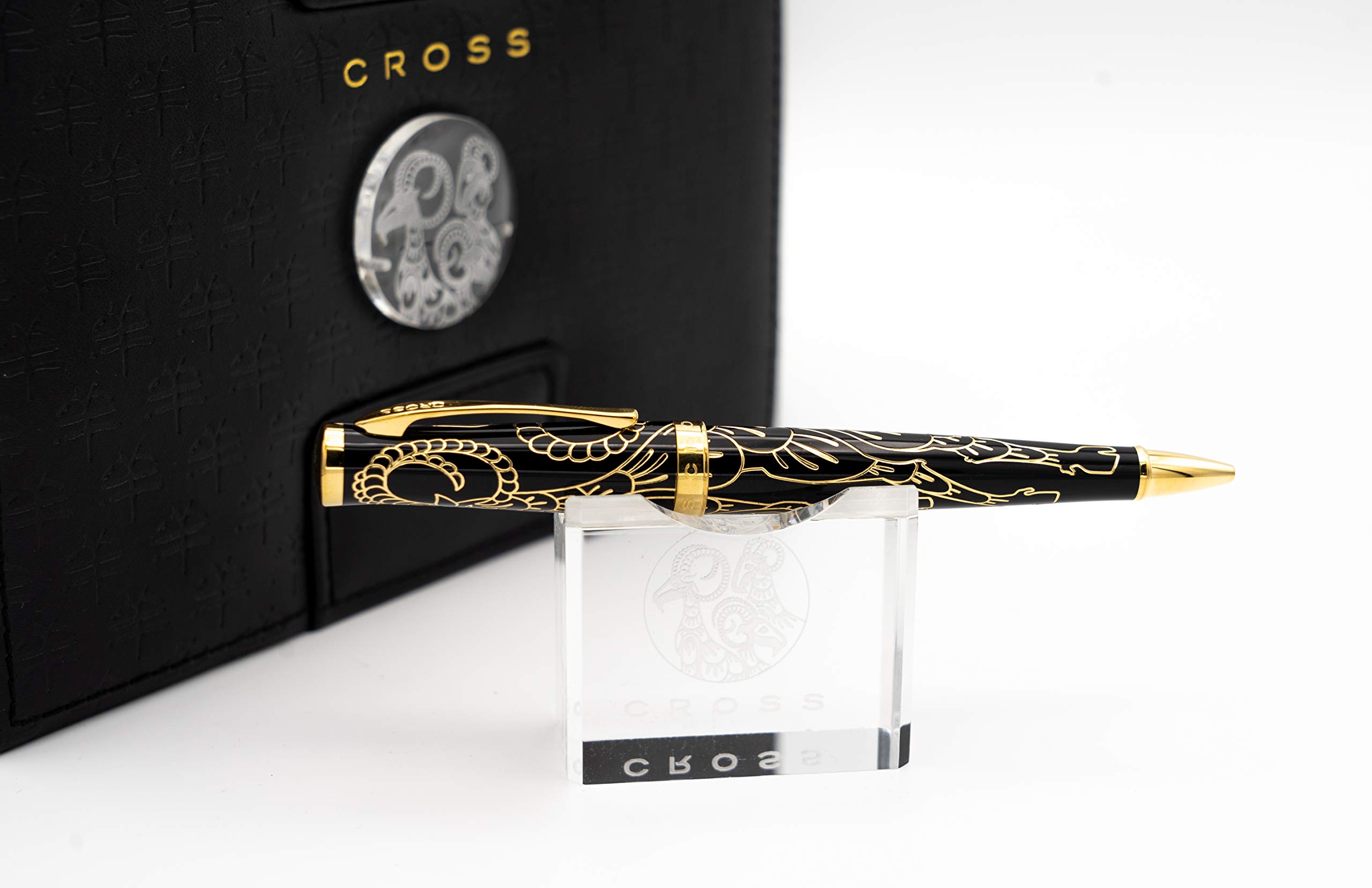 Cross Special Edition Hand made Year of the Goat - Black Lacquer and polished 23KT gold overlays and appointments Ballpoint Pen in its Original big Corporate Leather gift box