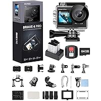 AKASO Action Camera Bundle with Brave 4 Pro 4K30fps Sports Camera, 64GB MicroSD U3 Card, Remote Control, Waterproof Case, 2x1350mAh Batteries, Charger and Other Accessories