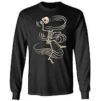 Cartoon Skeleton Dance Gift for and Adults Fun and Creative Design Black and Muticolor Unisex Long Sleeve T Shirt