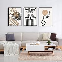 Abstract Pattern Leaf Sun Poster Black Beige Canvas Painting Boho Art Print Decorative Wall Picture For Living Room Hoom Decor 10*15CMX3 Frameless