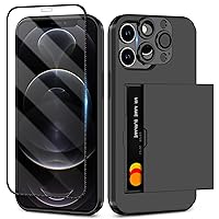 SAMONPOW for iPhone 12 Pro Max Case with Screen Protector & Camera Cover 4-in-1 Full Body Hybrid iPhone 12 Pro Max Case Wallet Card Holder Shockproof Protective Phone Case for iPhone 12 Pro Max -Black