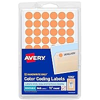 Avery Color-Coding Removable Labels, 1/2 Inch Round Stickers, Neon Orange, Non-Printable, 840 Dot Stickers Total (5062)