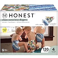 The Honest Company Clean Conscious Diapers | Plant-Based, Sustainable | Tie-Dye For + Cactus Cuties | Super Club Box, Size 4 (22-37 lbs), 120 Count