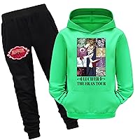 Boys Casual Hooded Clothes Outfits,Hazbin Hotel Sweatshirts and Jogger Pants Suits Novelty Active Workout Sets(2-16Y)