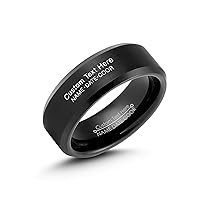 LerchPhi Custom Engraved Tungsten Engagement & Wedding Ring for Men - 6MM 8MM Matte Black, Bevelled Edge Promise Band