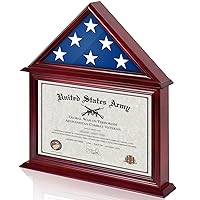 Flag Certificate Display Case Box Fit a Folded 3'x5' Flag, Veteran Flag Display Case for America Flag, Flag Shadow Box Felt Lining for Badges Medals, Military Flag Display Case, Mahogany