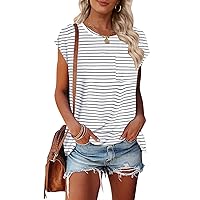 MEROKEETY Women's Casual Cap Sleeve T Shirts Basic Summer Tops Loose Solid Color Blouse