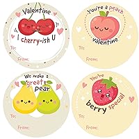 Valentines Labels for Kids - Cute Fruit Puns - to from Happy Valentine's Day Stickers - 40 Count (Fruit)