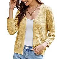 GRACE KARIN 2024 Women's 3/4 Sleeve Crochet Knit Button Down Cardigan Cropped Shrug Bolero Lightweight Sweaters Tops