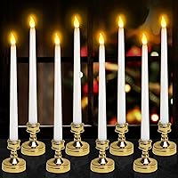 8 Pack Flameless Window Candles,11inch LEDs Battery Operated Christmas Taper Candles for Windows Flickering Candles with Gold Candlesticks for Home Xmas Decor