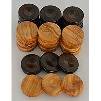 30 Small Olive Root Backgammon Checkers - Chips 1 inch