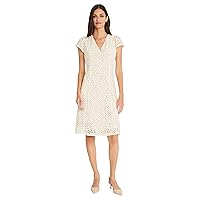 Maggy London V-Neck Floral Laser Cut Fit and Flare Knee Length Dress for Women