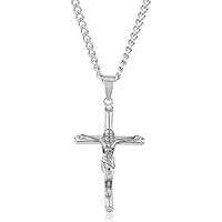 Men's Stainless Steel Crucifix Cross Pendant Necklace - 24