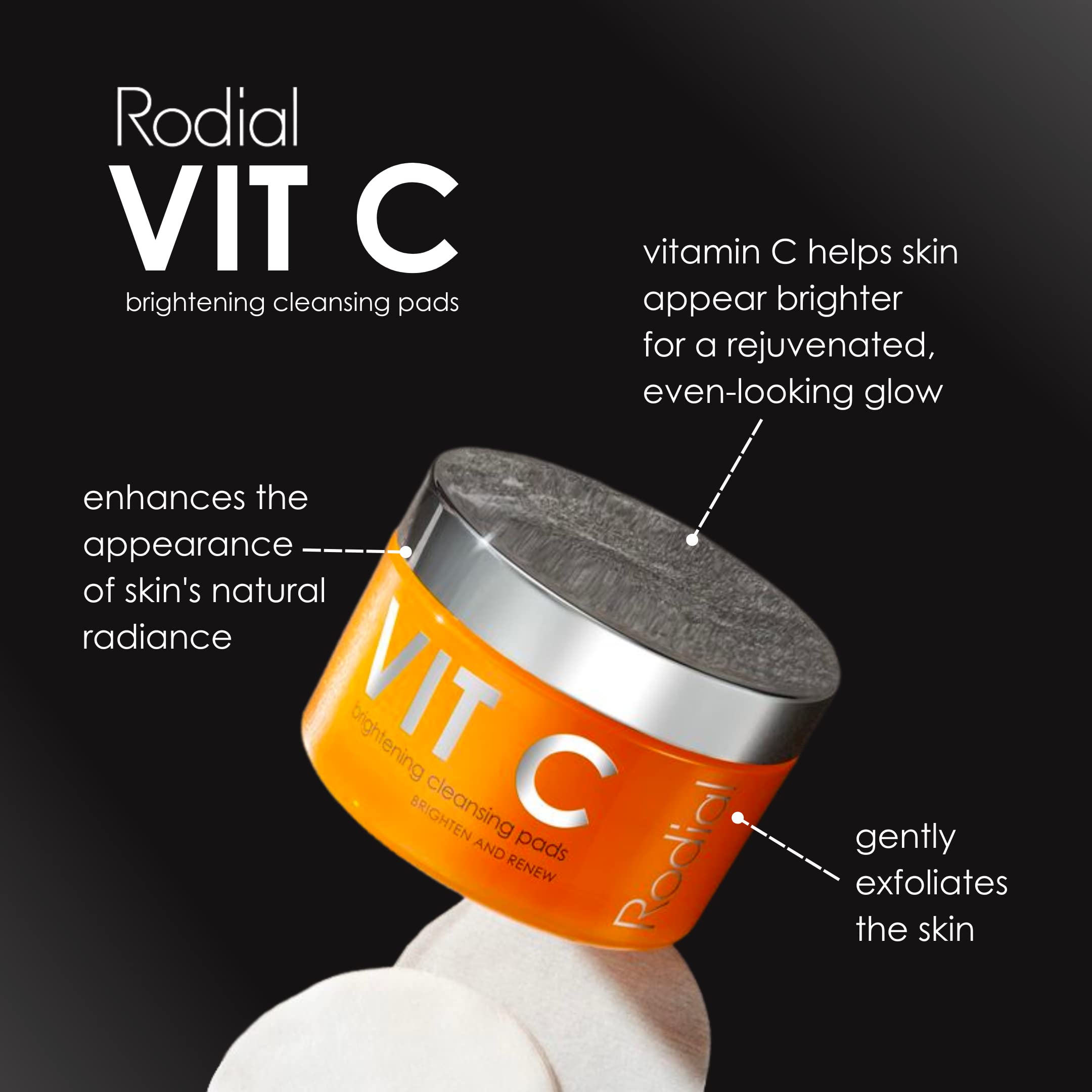 Rodial Vit C Brightening Cleansing Pads - Toning and Purifying Pads, Resurfacing Pads for Day and Night, Vitamin C to Illuminate, AHA Acids to Exfoliate and Salicylic Acid to Tighten Pores