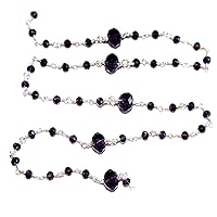 Amethyst Alternate Faceted Rondelle Gemstone Beaded Rosary Chain by Foot For Jewelry Making - Silver Handmade Beaded Chain Connectors - Wire Wrapped Bead Chain Necklaces