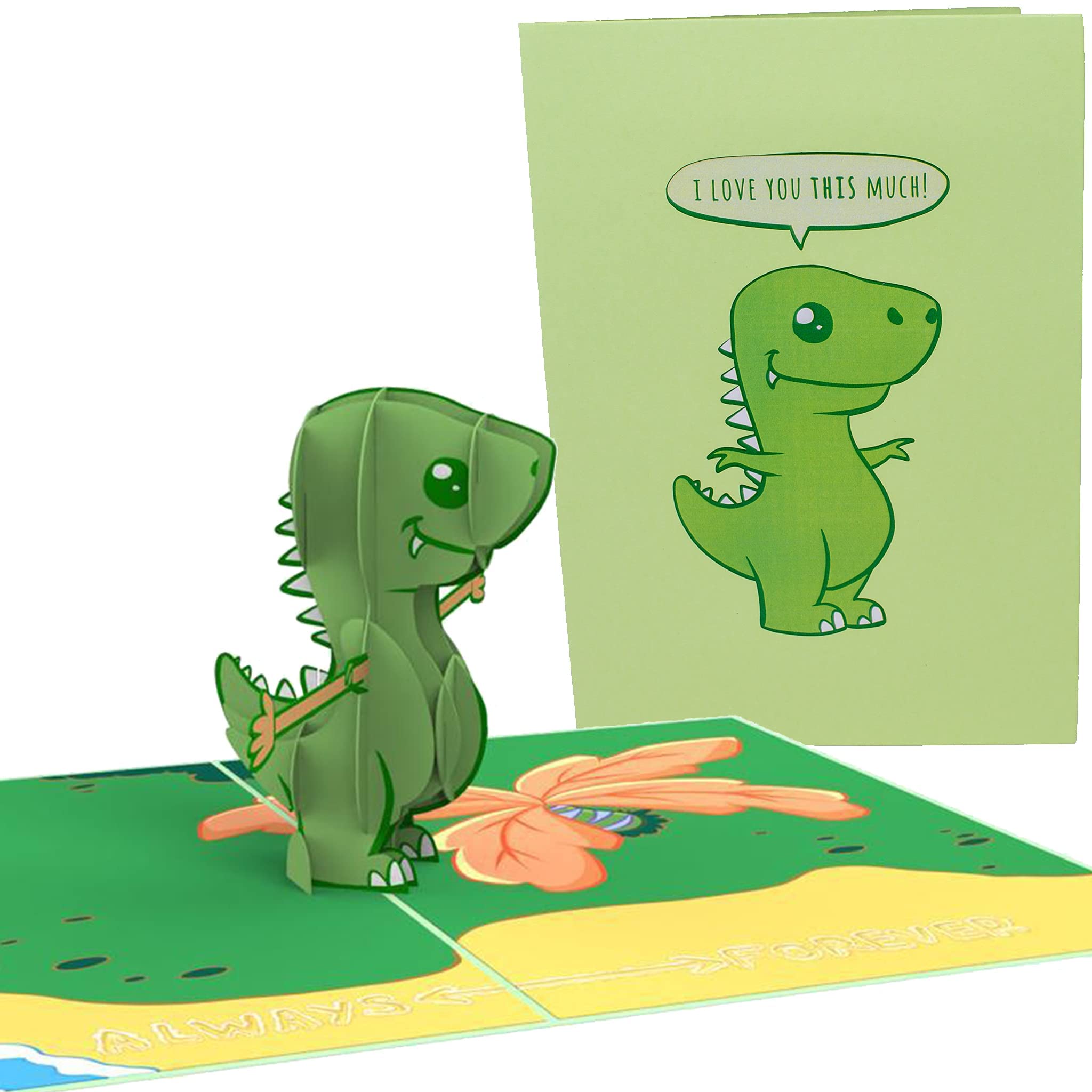 Funny T-Rex Pop Up Anniversary Card | Cute Popup Dinosaur On Beach 