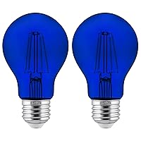 Sunlite LED Colored Filament A19 Light Bulb, 4.5 Watts, Medium E26 Base, 120 Volts, Transparent Blue, Dimmable, 320 Degree Beam Angle, UL Listed, 2 Count