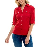 Zac & Rachel Women's Button Down Top with Functional Chest Pockets