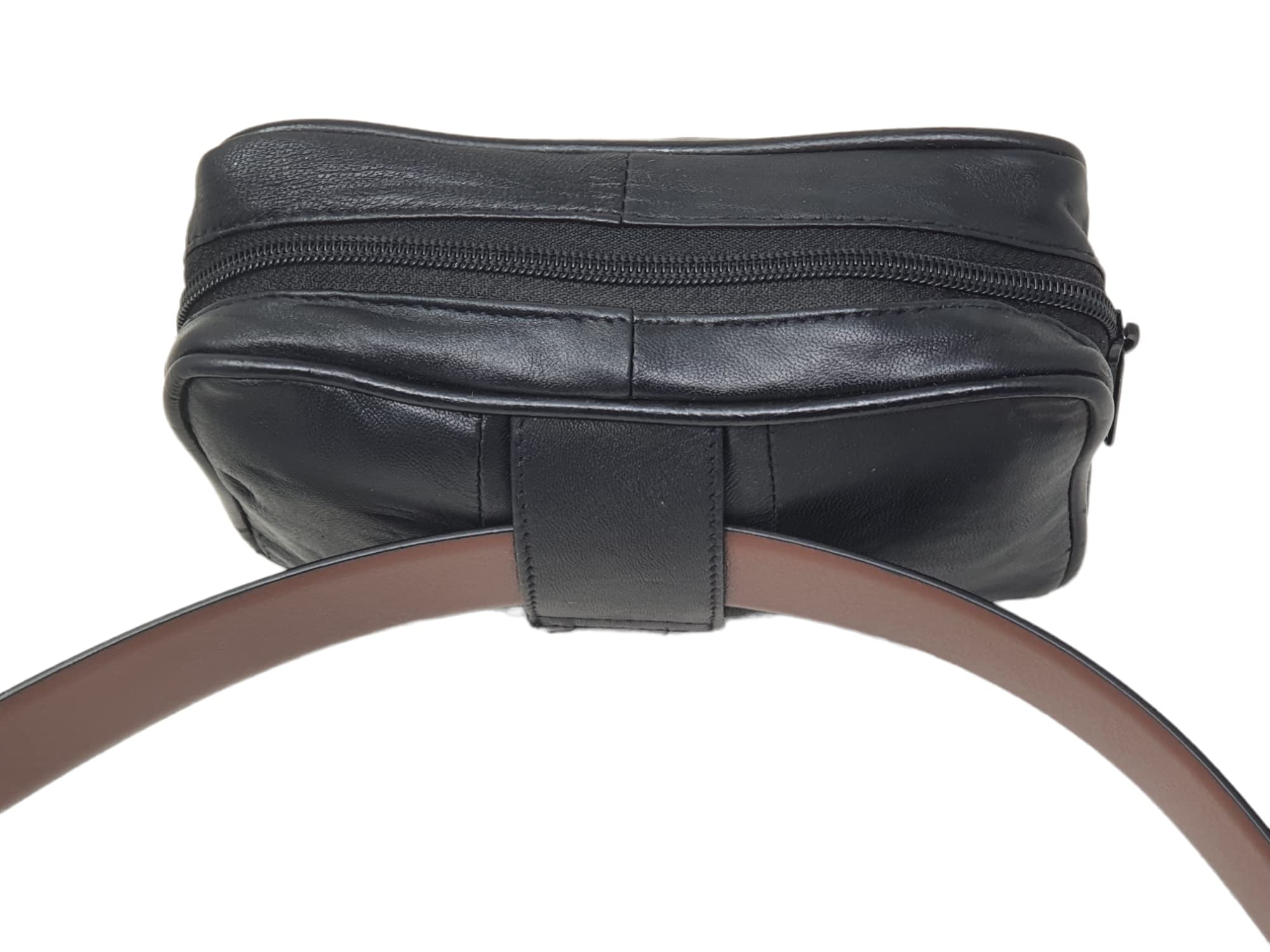 RAS WALLETS Men's Leather Waist Bag Coin Purse Pouch With Belt Loop 17 x 11 x 4.5 Black