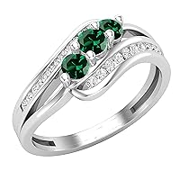 Dazzlingrock Collection Round Lab Created Gemstone & Natural White Diamond Split Shank Bypass Twist Swirl Style Three Stone Engagement Ring | Available in 925 Sterling Silver
